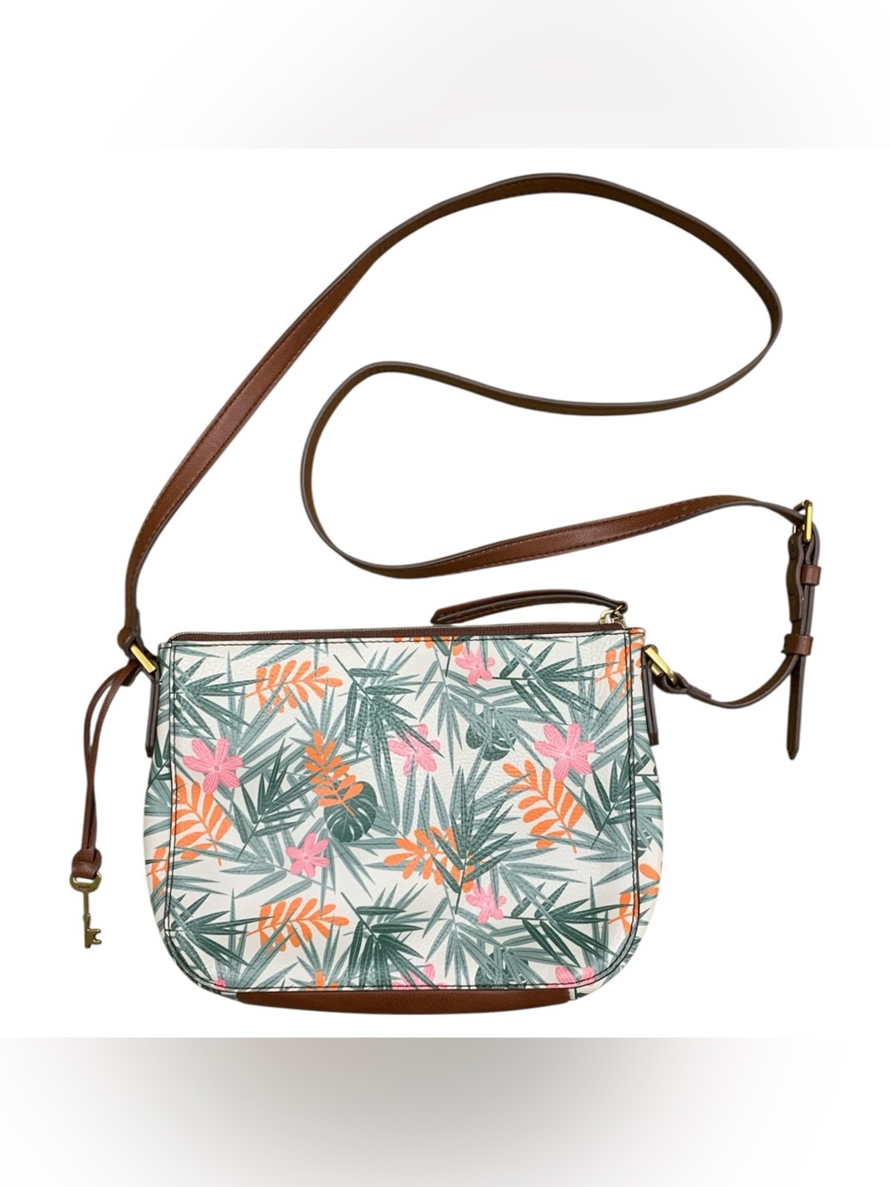 Fossil Floral Tropical Crossbody Bag with Brown Strap - Picture 1 of 2